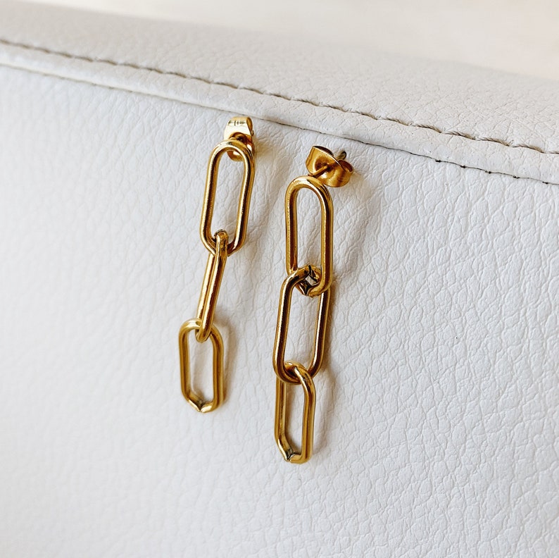 Chain Link Earrings Gold Link Earrings Gold Drop Earrings | Etsy