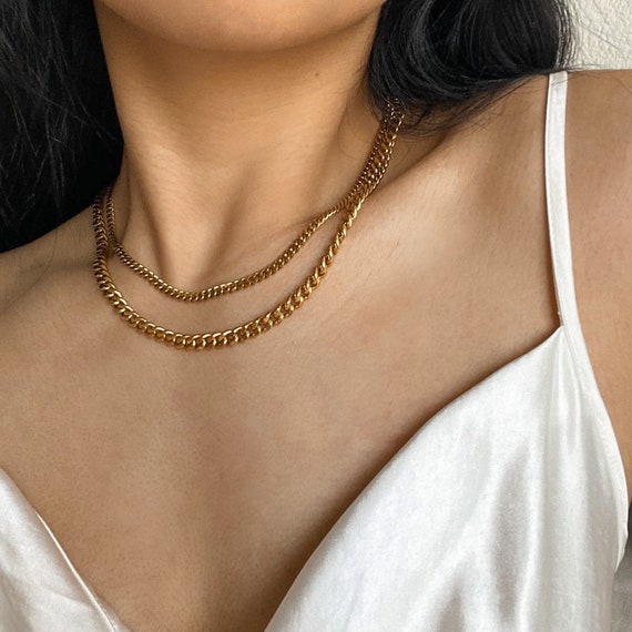 1pc chunky gold necklace Fake Chain Necklace Turnover Chain Silver Chain |  eBay