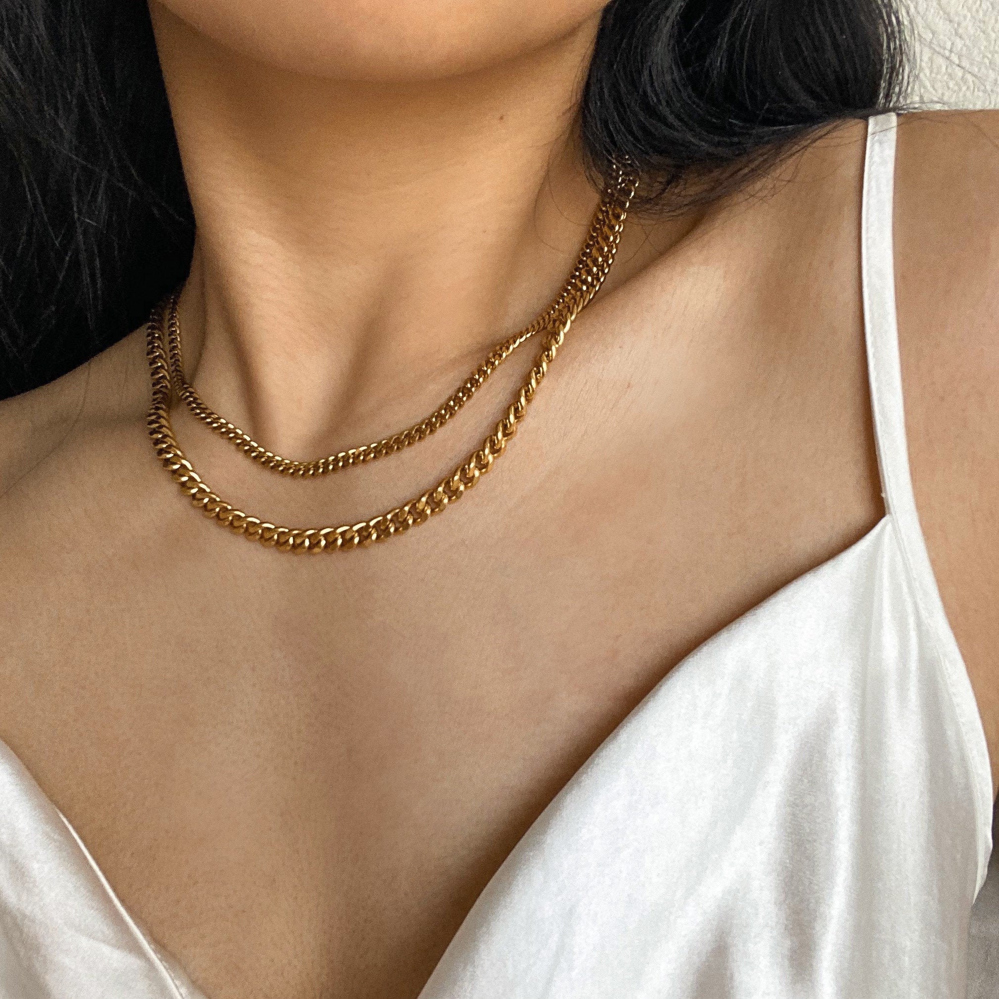 Thick Thin Gold Chain Necklace Gold Curb Chain Chunky Gold 