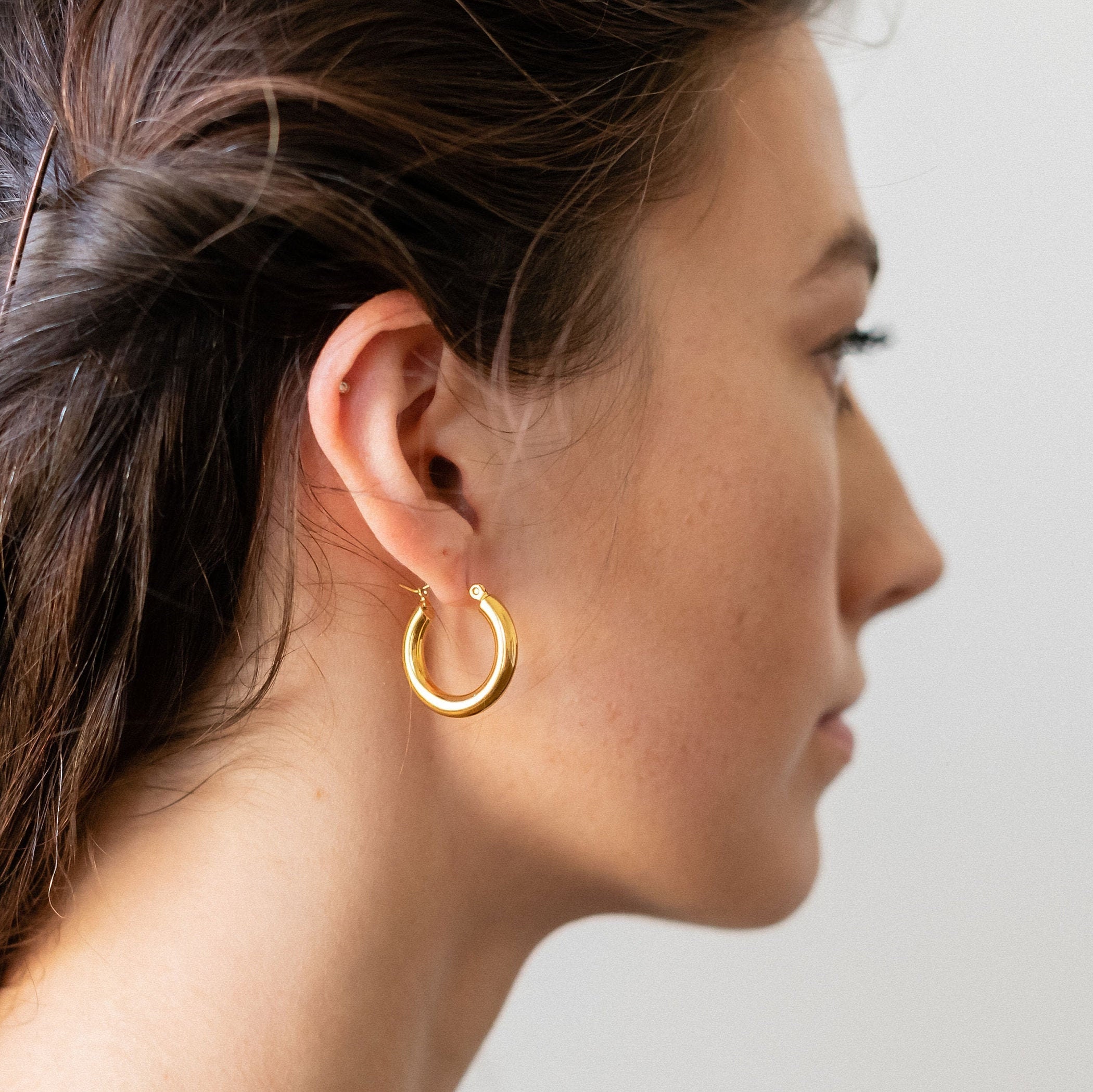 14k Gold Hoop Earrings 23mm Gold Hoop Earrings Chunky Gold - Etsy