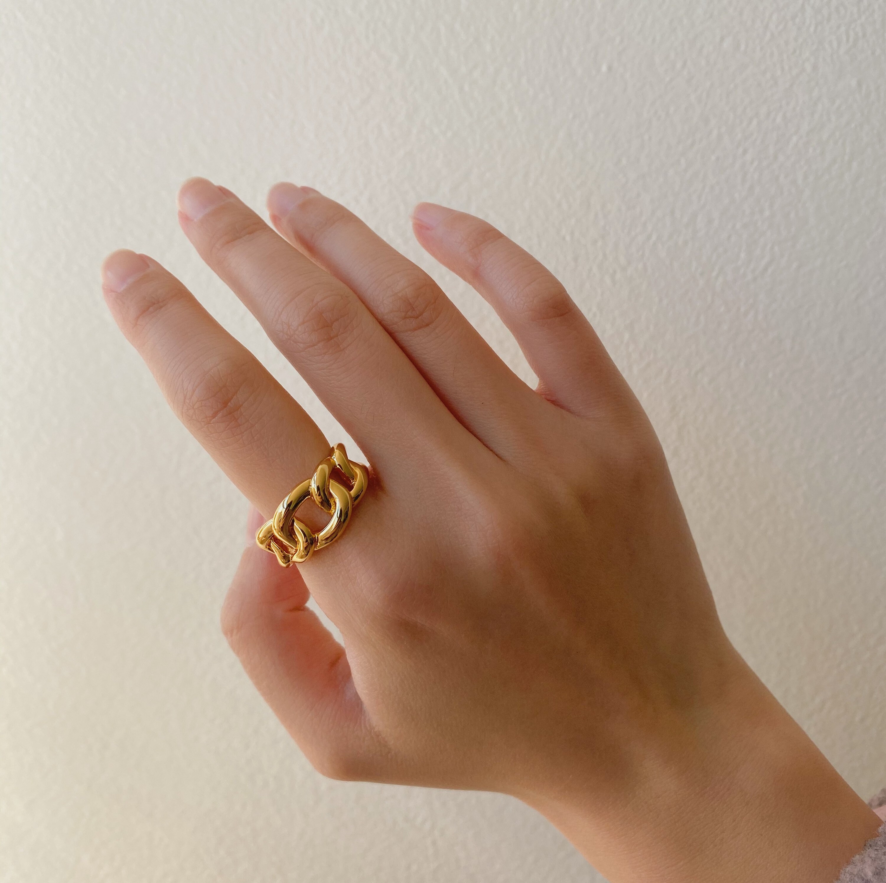 14k Gold Adjustable Chain Link Ring Chunky Chain Link Ring Etsy