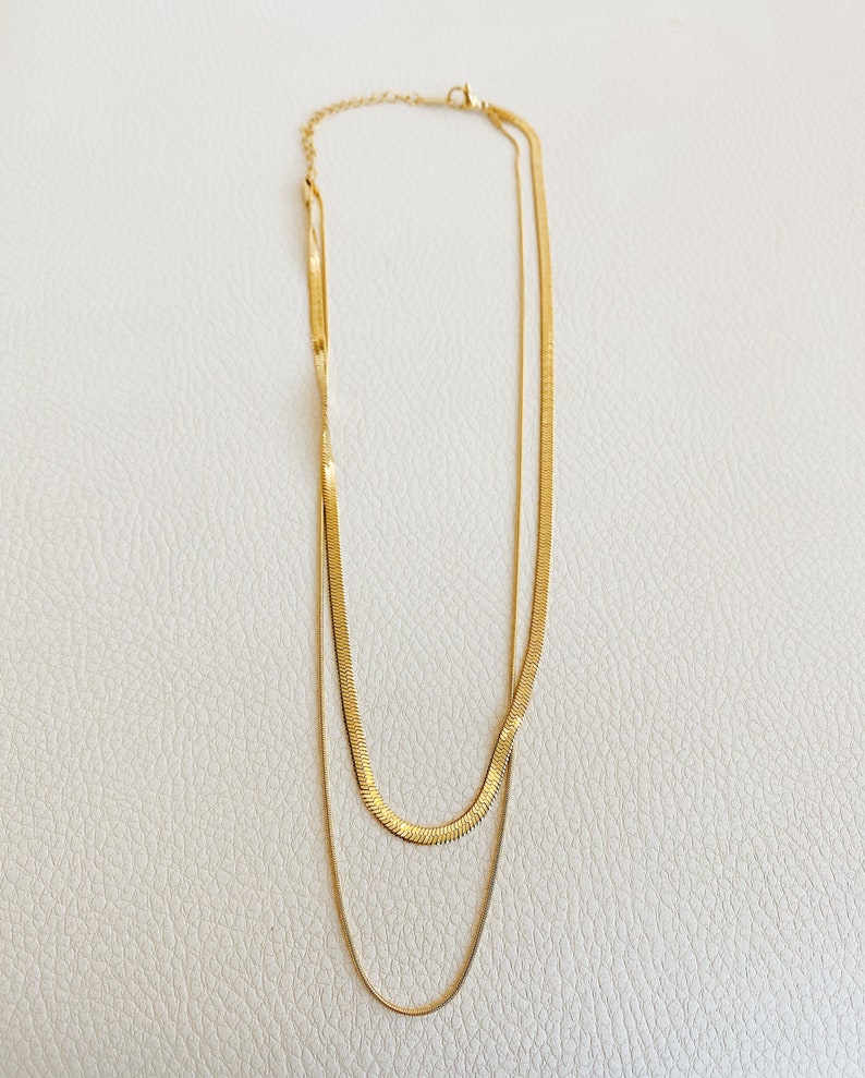 Gold Double Herringbone Chain Necklace Gold Herringbone Etsy