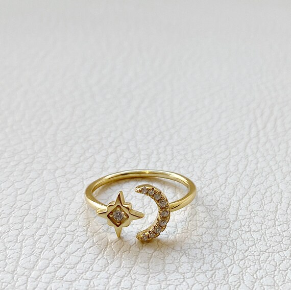 Crescent Moon Ring CZ Dainty Gold Ring Gold Rings for Women | Etsy