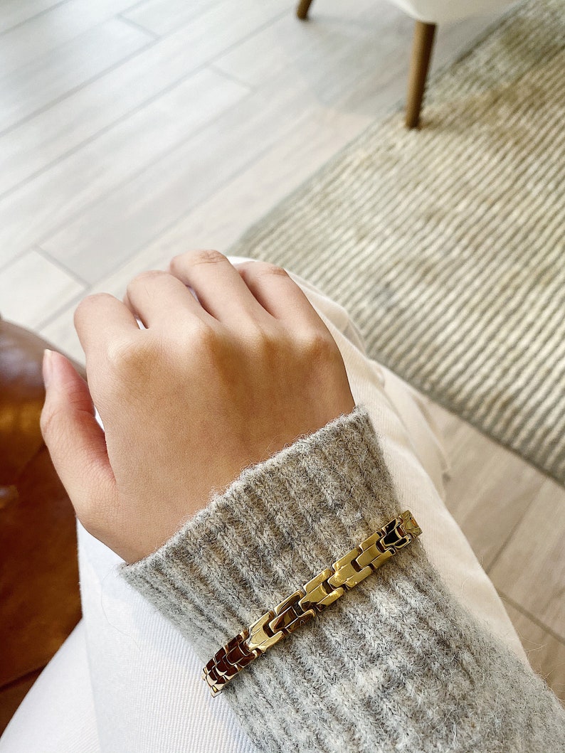 14k Gold Chunky Bracelet Gold Panther Link Bracelet Gold Etsy