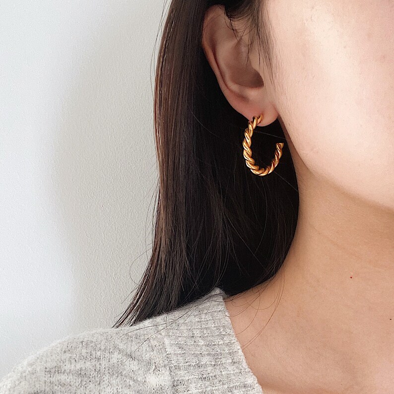 Gold Twisted Hoop Earrings Minimal Earrings Vintage Hoops Etsy