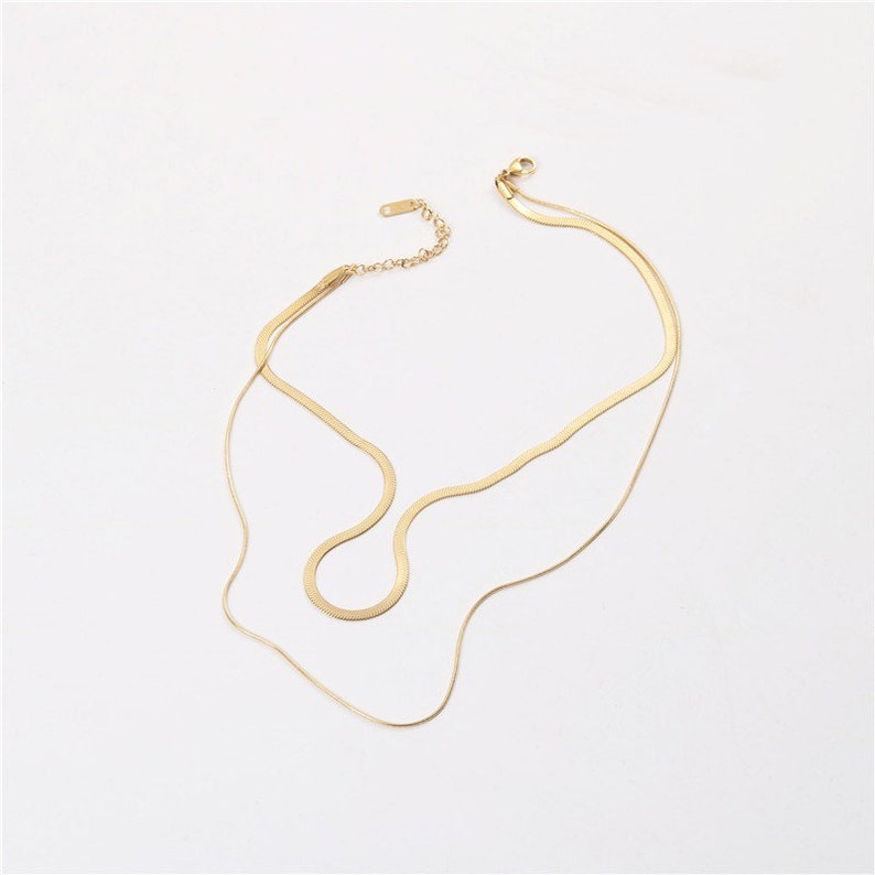 Gold Double Herringbone Chain Necklace Gold Herringbone Etsy