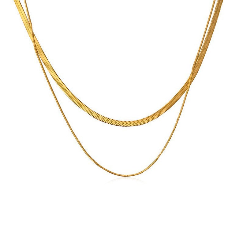 Gold Double Herringbone Chain Necklace Gold Herringbone Etsy