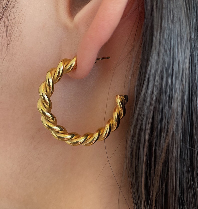 Gold Twisted Hoop Earrings Minimal Earrings Vintage Hoops Etsy