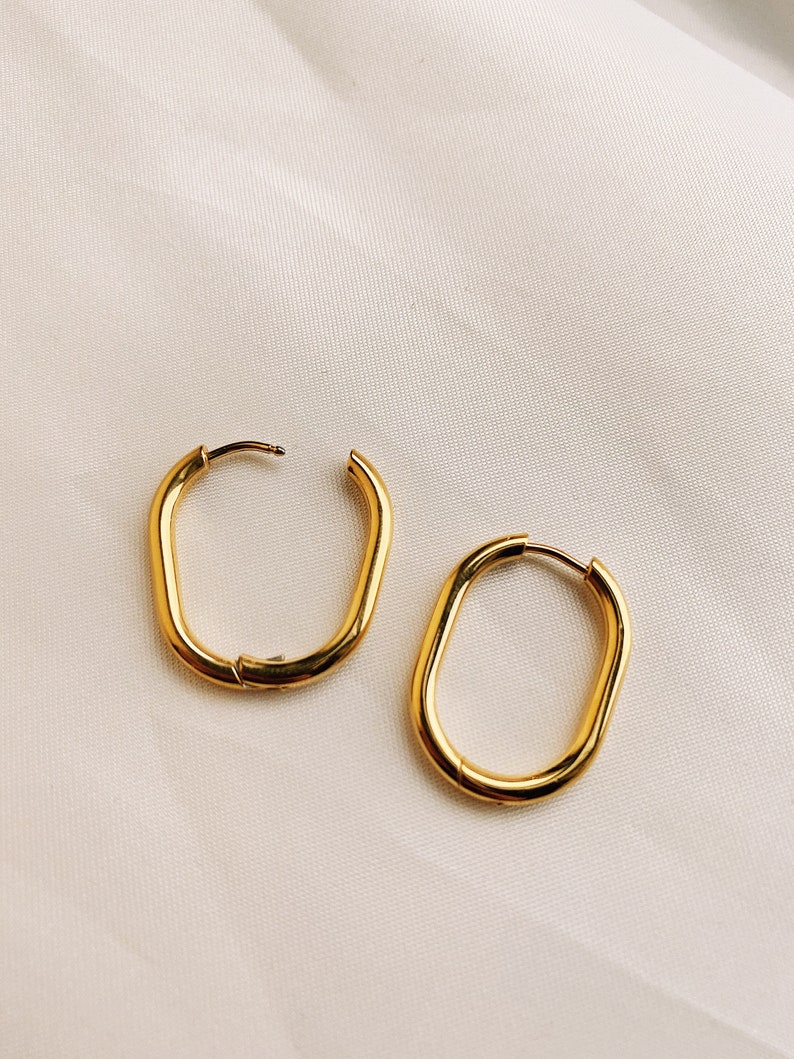 Gold Oval Hoop Earrings Huggie Hoop Earrings Gold Minimal - Etsy