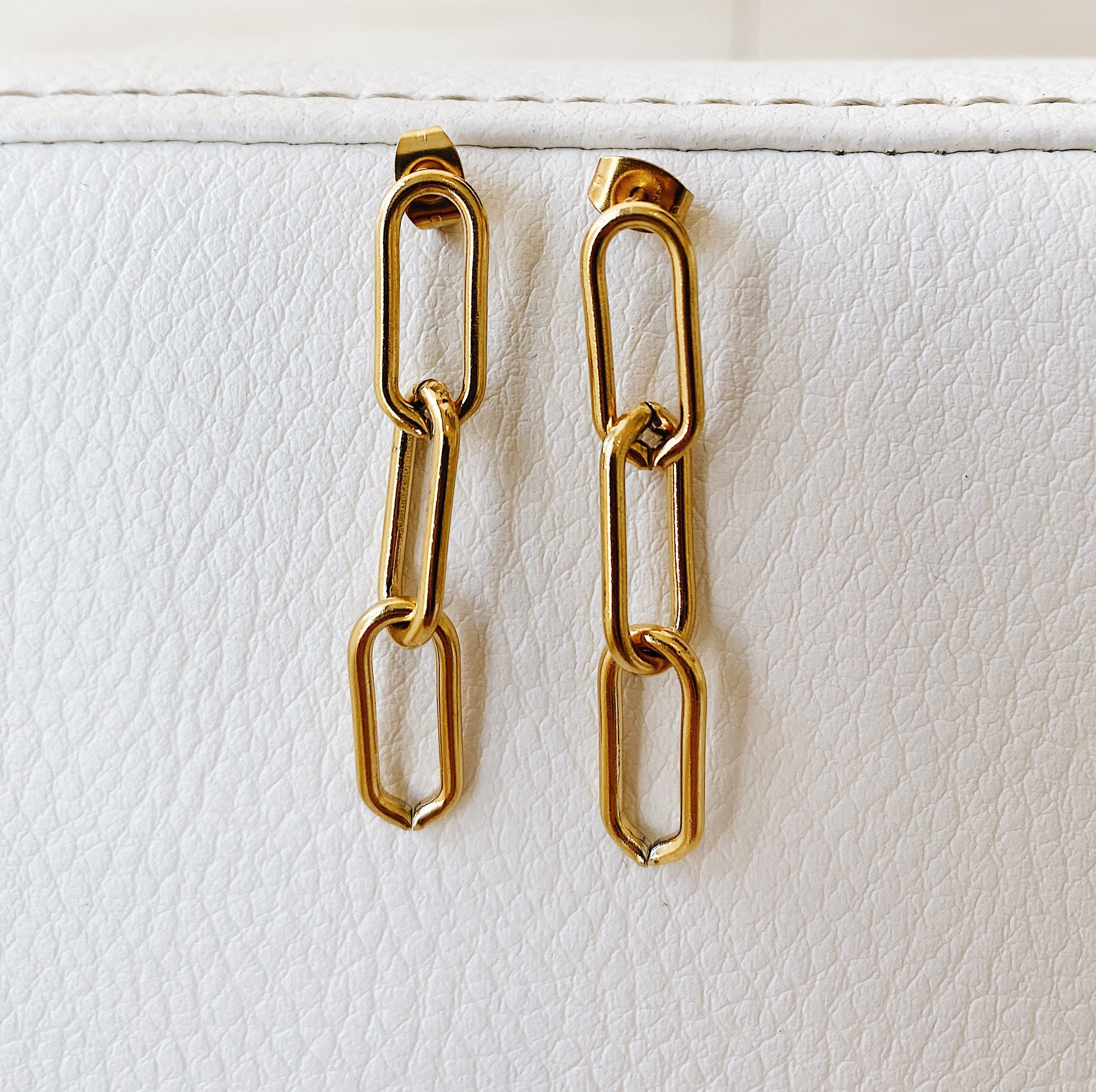Chain Link Earrings Gold Link Earrings Gold Drop Earrings Etsy