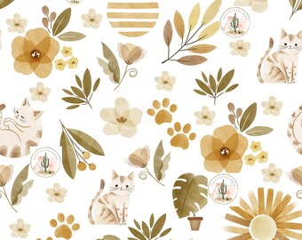 Floral Cat Baby Crib Bedding, Sun Baby Blanket, Fitted Crib Sheet, Changing Pad Cover, Swaddle Banket, Nursing Pillow Cover, Cat Lover Gift