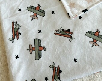 Minky Vintage Plane Baby Crib Blanket, Adventure Crib Bedding, Teddy Bear Nursing Pillow, Changing Pad, Boy Crib Sheet, Muslin Swaddle,