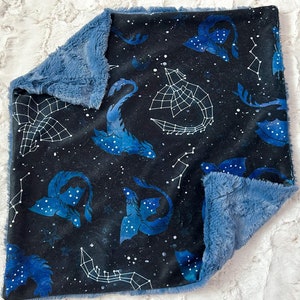 LOVEY, QUICK SHIP, Minky Night Dragons Baby Blanket, Soft Lovie, Constellations, Moon & Stars Crib, Newborn Lovey Gift, Baby Shower Gift Boy