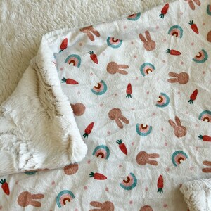 LOVEY, QUICK SHIP, Minky Neutral Easter Baby Blanket, Pastel Rainbow, Rainbow Baby Blanket, Minky Bunny Blanket, Comfort Security Blanket