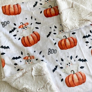 Minky Mama&#39;s Boo, Halloween Baby Blanket Boy, Bat Lovey, Fall Crib Bedding, October Baby Gift, Goth Baby Boy, Muslin Swaddle, Newborn Gift