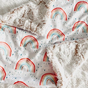 LOVEY, QUICK SHIP, Minky Neutral Rainbow Baby Blanket, Pastel Rainbow, Neutral Baby Blanket, Minky Baby Blanket, Comfort Security Blanket