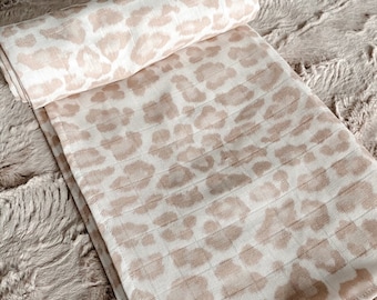 Organic Muslin Tan Leopard Swaddle Blanket, Cheetah Baby Blanket, Neutral Baby Blanket, Swaddle, Baby Shower Gift, Newborn