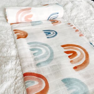 Watercolor Neutral Rainbow Muslin Swaddle Baby Blanket, Rainbow Baby, Swaddle Blanket, Muslin Swaddle, Neutral Baby Shower Gift, Crib