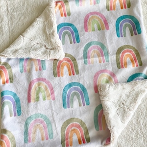LOVEY, QUICK SHIP, Boho Rainbow Blanket, Minky Neutral Rainbow Baby Crib Blanket, Newborn Neutral Baby Gift, Rainbow Crib Bedding