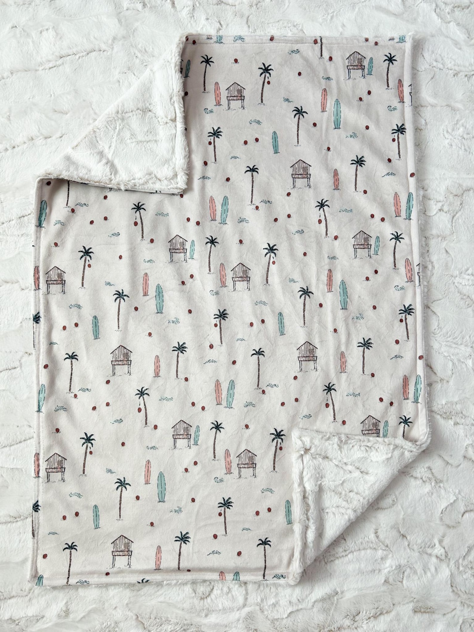 Soft Mint & Ivory Baby Crib Blanket, Beach Ocean Nursery Crib Bedding