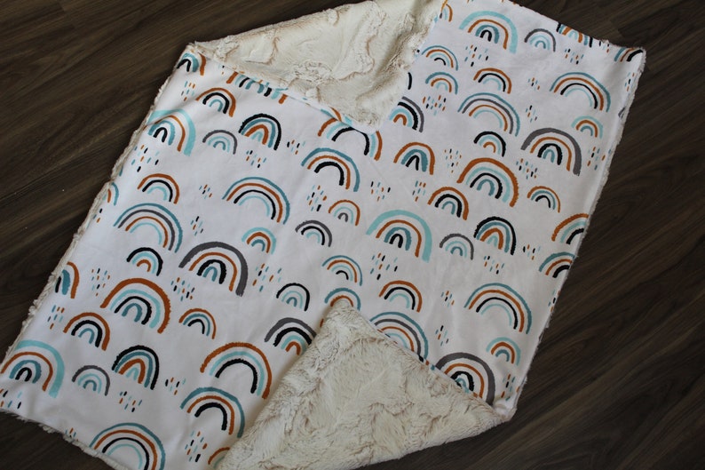 Minky Neutral Rainbow Throw Blanket Rainbow Crib Sheet Etsy
