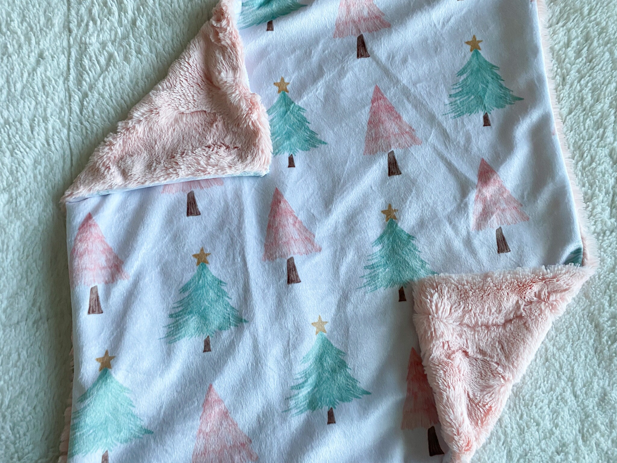 Pastel Christmas Baby Blanket Throw Blanket Pink Christmas Etsy