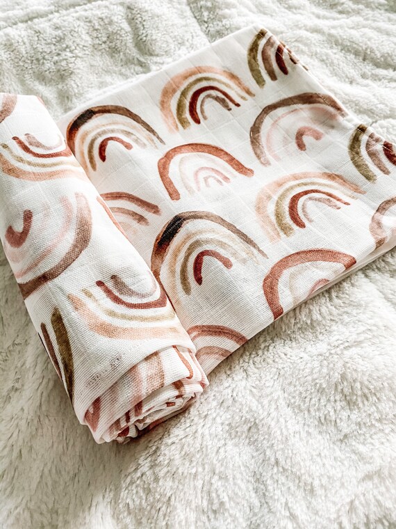 Neutral Rainbow Muslin Swaddle Baby Blanket Rainbow Baby Swaddle Baby Shower Gift Newborn Pictures Etsy Canada