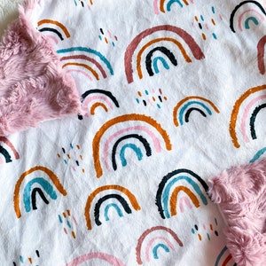 READY TO SHIP, Mauve Rainbow Lovey, Rainbow Baby Blanket, Minky Baby Blanket, Neutral Crib Blanket, Pink Rainbow, Baby Shower Gift, Newborn