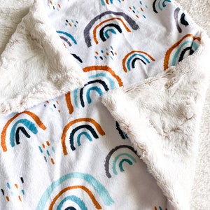 LOVEY, QUICK SHIP, Minky Rainbow blanket, Neutral Rainbow Blanket, Rainbow Baby Gift, Baby Shower Gift, Rainbow Crib Bedding, Neutral Baby