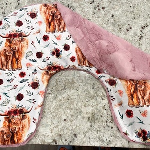 Minky Boho Cow Nursing Pillow Cover, Mauve Floral Highland Cow Baby, Boho Crib Bedding, Boho Baby Shower, Floral Cow Crib, Baby Girl Gift