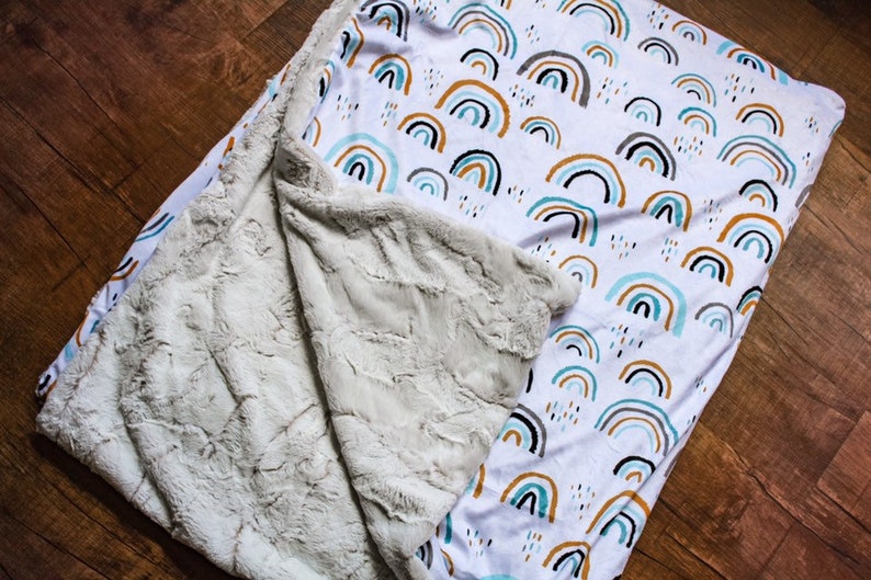Minky Neutral Rainbow Throw Blanket Rainbow Crib Sheet Etsy
