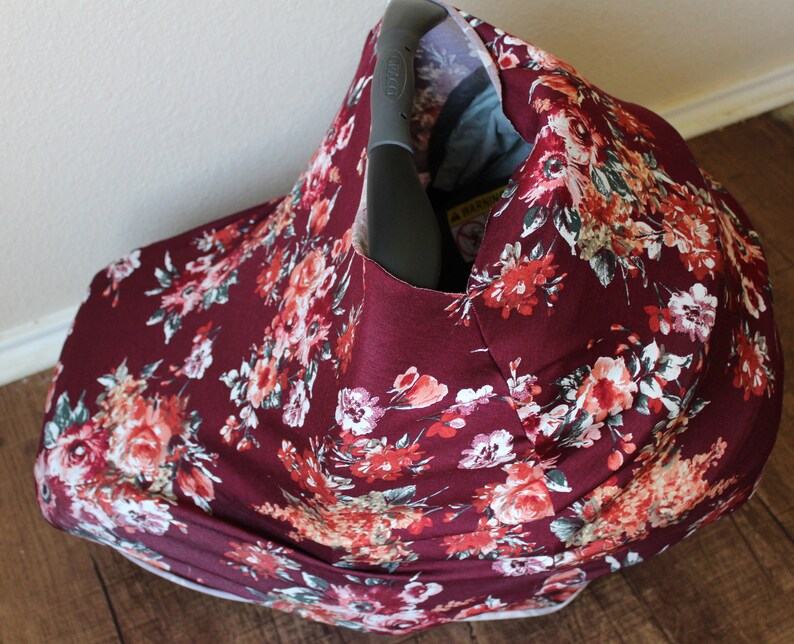 Nursing Cover Infant Car Seat Canopy READY TO SHIP Merlot Floral Car Seat Cover Floral High Chair Cover Shopping Cart Cover