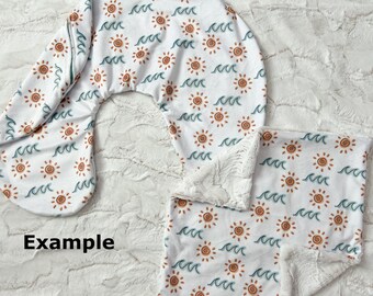 QUICK SHIP, Nursing Pillow Cover & Baby Blanket, Crib Bedding Set, Newborn Baby Gift, Minky Crib Blanket, Lovey Blanket, Baby Shower Gift