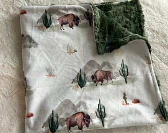 LOVEY, QUICK SHIP, Minky Buffalo Baby Blanket, Bison Blanket, Western Crib Bedding, Baby Shower Gift, Aztec Buffalo Baby, Cowboy Nursery