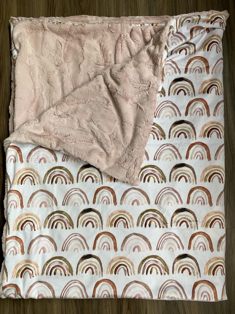 Minky Neutral Rainbow Baby Crib Blanket Mauve Rainbow Crib Etsy Canada