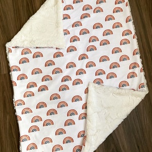 READY TO SHIP, Minky Neutral Rainbow Baby Blanket, Watercolor Rainbow Crib Bedding, Neutral Swaddle, Rainbow Baby Shower Gift, Minky Blanket