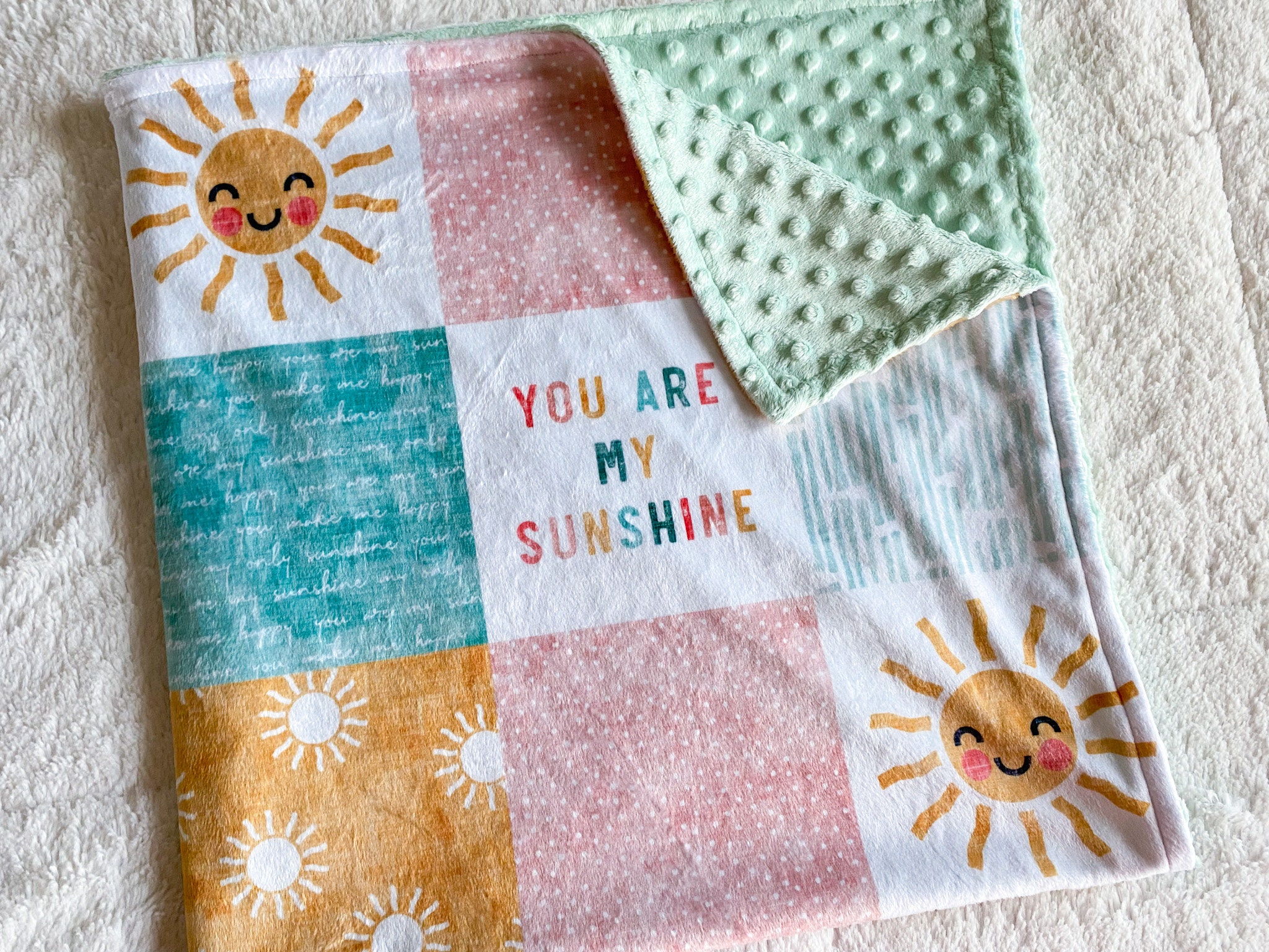 Minky You Are My Sunshine Baby Blanket Sun and Rainbows Crib