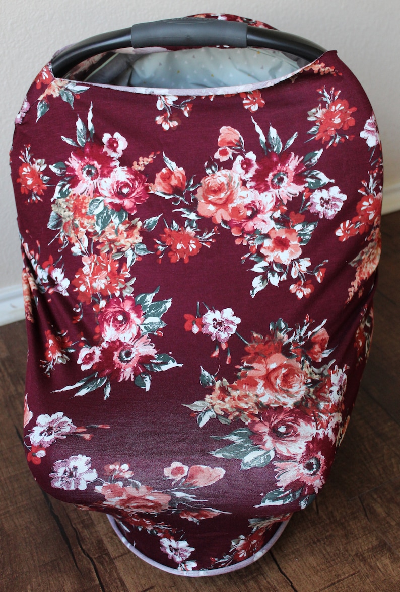 Nursing Cover Infant Car Seat Canopy READY TO SHIP Merlot Floral Car Seat Cover Floral High Chair Cover Shopping Cart Cover