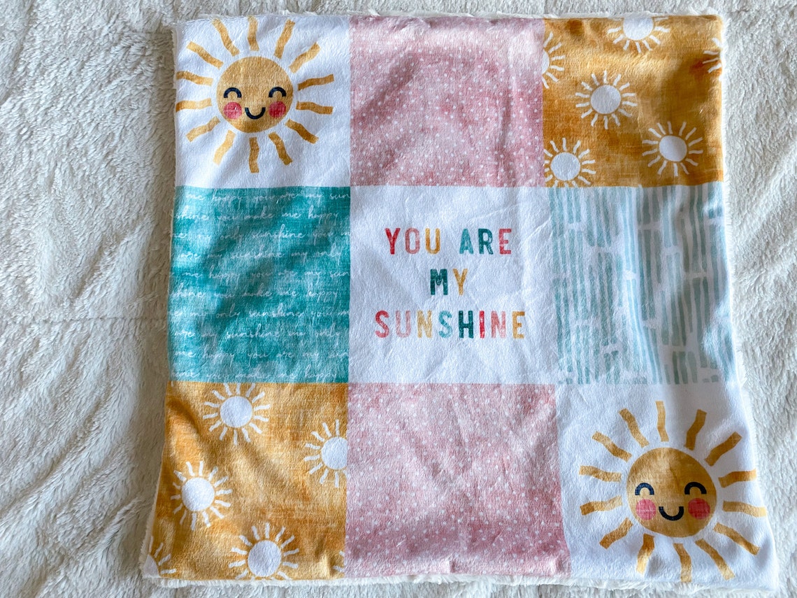 Minky You Are My Sunshine Baby Blanket Sun and Rainbows Crib Etsy
