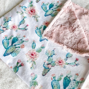 Minky Watercolor Cactus Baby Crib Blanket, Floral Cactus Crib Sheet, Floral Cactus Nursing Pillow Cover, Boho Western Changing Pad Cover
