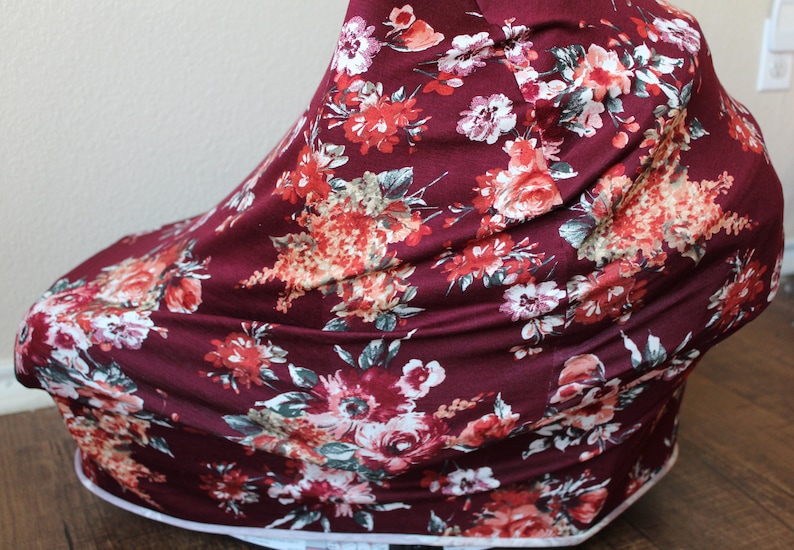 Nursing Cover Infant Car Seat Canopy READY TO SHIP Merlot Floral Car Seat Cover Floral High Chair Cover Shopping Cart Cover