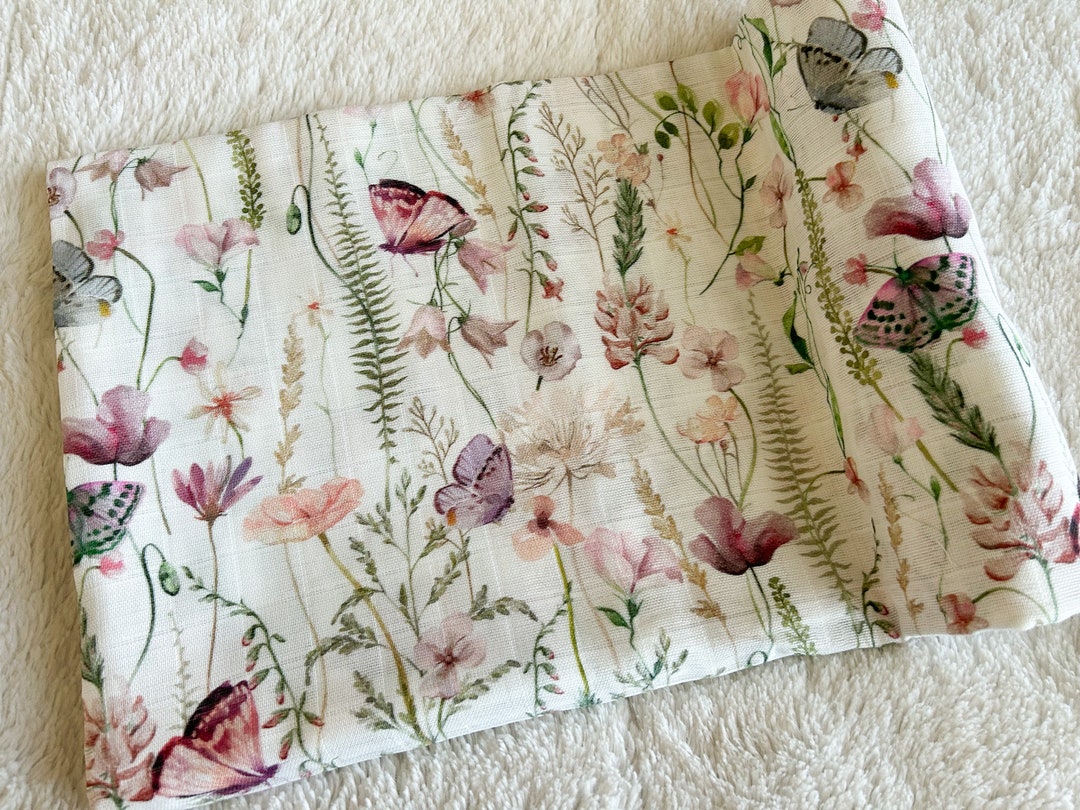Butterfly Meadows Swaddle, Crib Bedding, Boho Girl Baby Blanket, Muslin