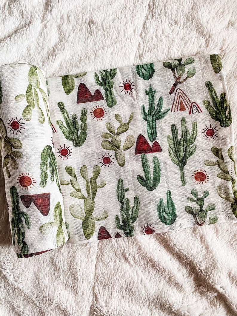 Muslin Western Cactus Baby Blanket Neutral Muslin Swaddle Etsy