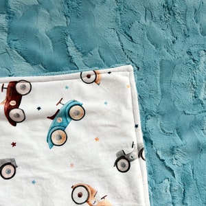 Minky Vintage Car Baby Crib Blanket, Retro Car Nursing Pillow Cover, Changing Pad Cover, Boy Crib Sheet, Stars Muslin Swaddle, Minky Lovey image 2