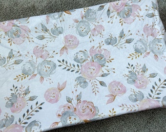 READY TO SHIP, Minky Floral Changing Pad Cover, or Wildflower Nursing Pillow Cover, Baby Girl Shower Gift, Newborn Gift, Pink Crib Bedding