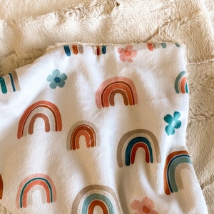 LOVEY, QUICK SHIP, Boho Rainbow Blanket, Minky Neutral Rainbow Baby Crib Blanket, Newborn Neutral Baby Gift, Rainbow Crib Bedding