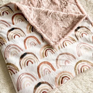 Minky Neutral Rainbow Baby Crib Blanket, Mauve Rainbow, Crib Sheet, Baby Blanket, Blush Rainbow Lovey Blanket Rainbow Swaddle, Throw Blanket