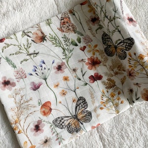 Butterfly Meadows Swaddle, Crib Bedding, Boho Girl Baby Blanket, Muslin Swaddle, Monarch Butterfly Newborn Girl Blanket, Organic
