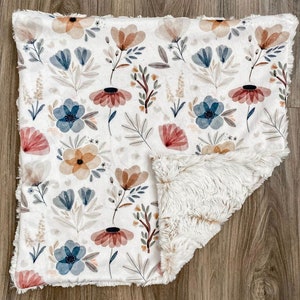 Minky Neutral Floral Lovey Blanket, Boho Floral Baby Blanket, Woodland Girl Crib Bedding, Newborn Baby Gift Girl, Mauve Floral Crib Blanket