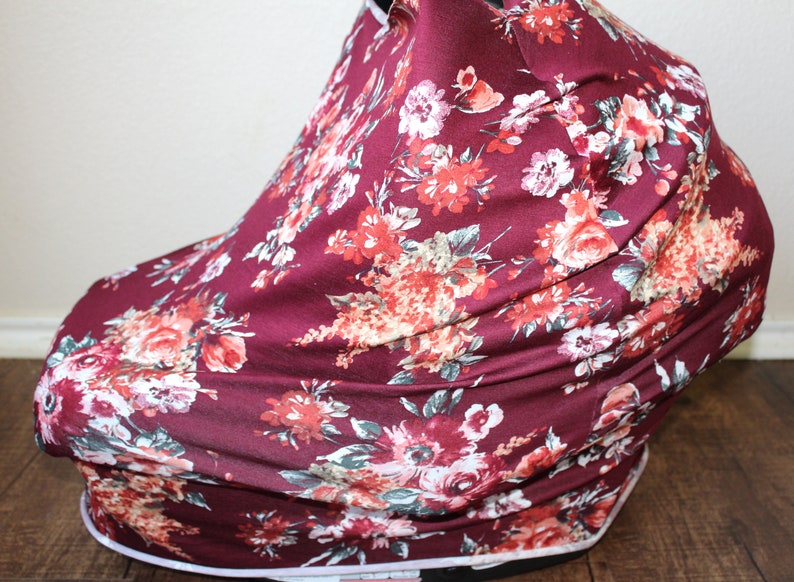 Nursing Cover Infant Car Seat Canopy READY TO SHIP Merlot Floral Car Seat Cover Floral High Chair Cover Shopping Cart Cover